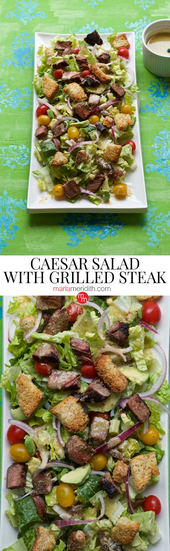 Fall in love with this delish Caesar Salad with Grilled Steak recipe on MarlaMeridith.com #recipe #salad