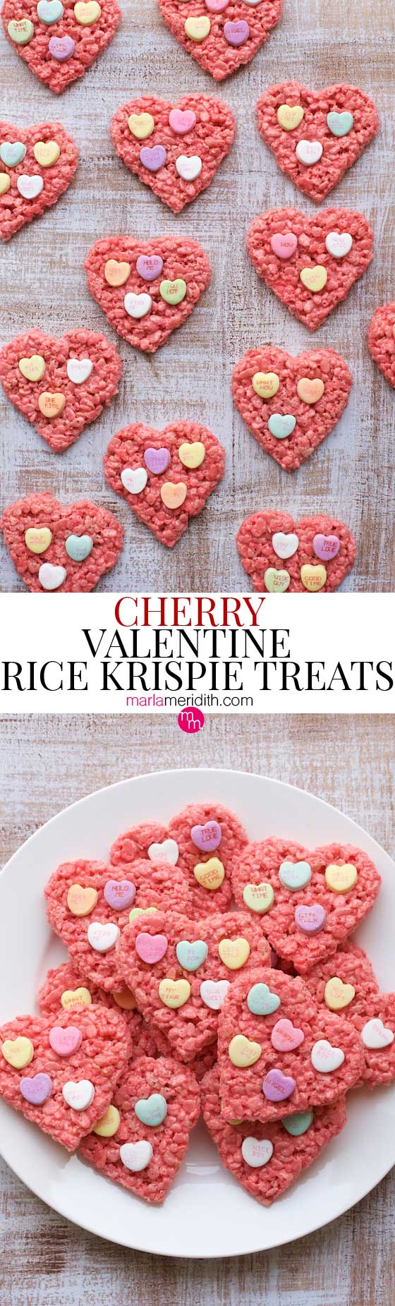 Make these Cherry Rice Krispie Treats for Valentine's Day! MarlaMeridith.com #hearts #valentinesday #recipe