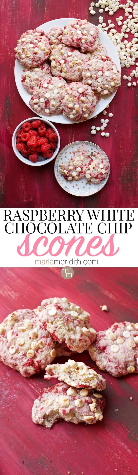 Raspberry White Chocolate Chip Scones are a favorite recipe in our house! MarlaMeridith.com #scones #baking #recipe