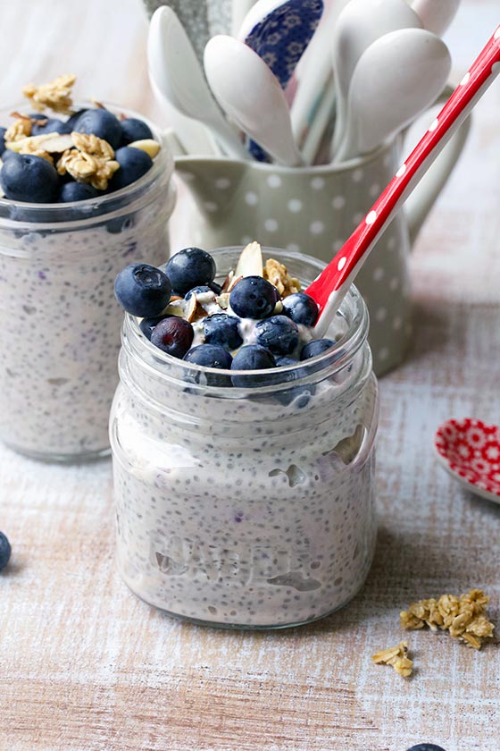 Try this delicious Blueberry Chia Pudding for a healthy breakfast! MarlaMeridith.com #breakfast #chia #diet #yogurt