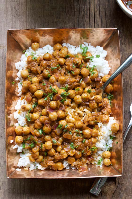 Skinny Chickpeas with Tikka Masala Sauce recipe, try the lightened up version of a classic Indian dish! MarlaMeridith.com 