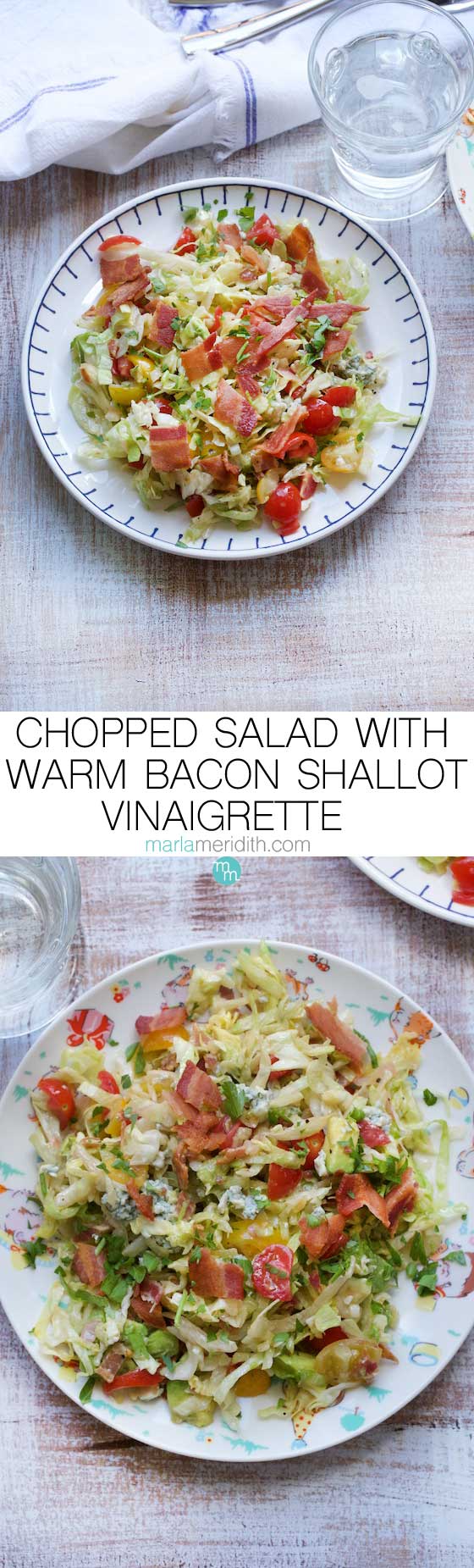 One of my all time favorites! Chopped Salad with Warm Bacon Shallot Vinaigrette recipe on MarlaMeridith.com #recipe #salad