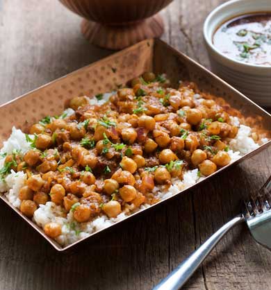 Skinny Chickpeas with Tikka Masala Sauce recipe, try the lightened up version of a classic Indian dish! MarlaMeridith.com