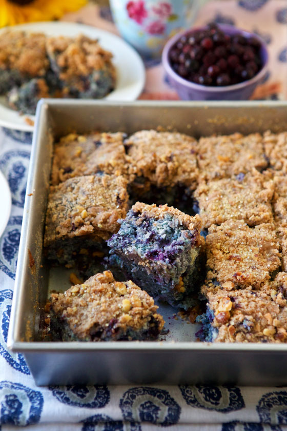 Pre-Order: High Alpine Cuisine Cookbook by MarlaMeridith.com and get the recipe for this delish Blueberry Buckle Coffee Cake!