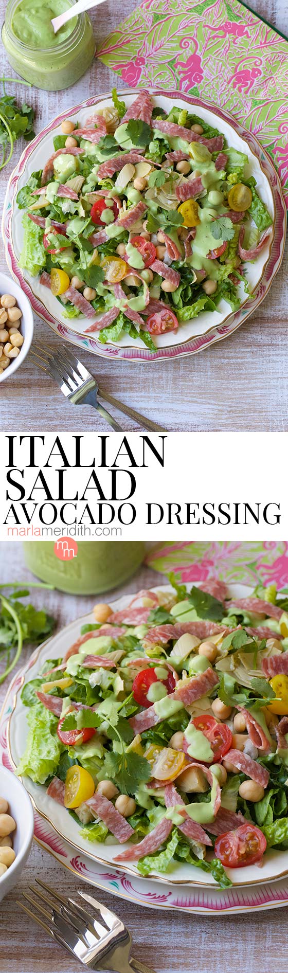 Italian Salad with Quick Avocado Dressing recipe on MarlaMeridith.com