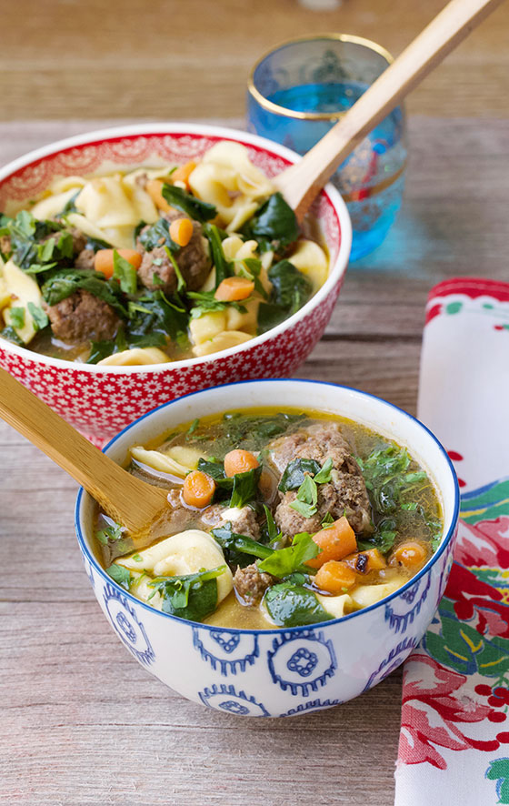 One-Pot Meatball & Veggies Tortellini Soup recipe, healthy and delicious! MarlaMeridith.com