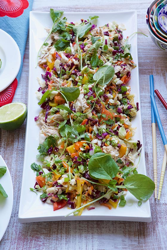 We love this gluten-free, grain-free Asian Chicken Salad. From prep to table in just 15 minutes! Get the recipe on marlameridith.com