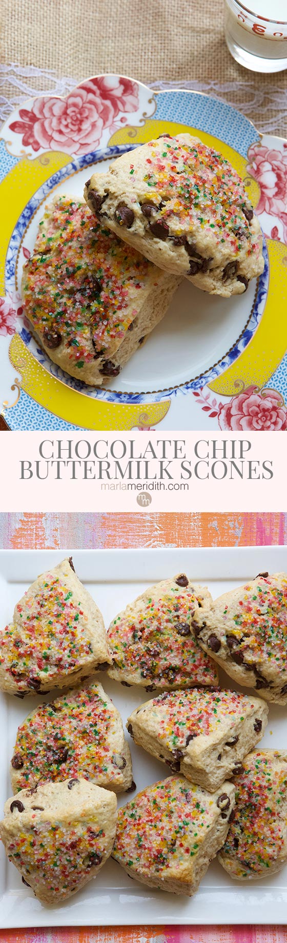 We love this easy recipe for Chocolate Chip Buttermilk scones. Great for breakfast, brunch and afternoon snacks. A fun baking project with the kids too! MarlaMeridith.com