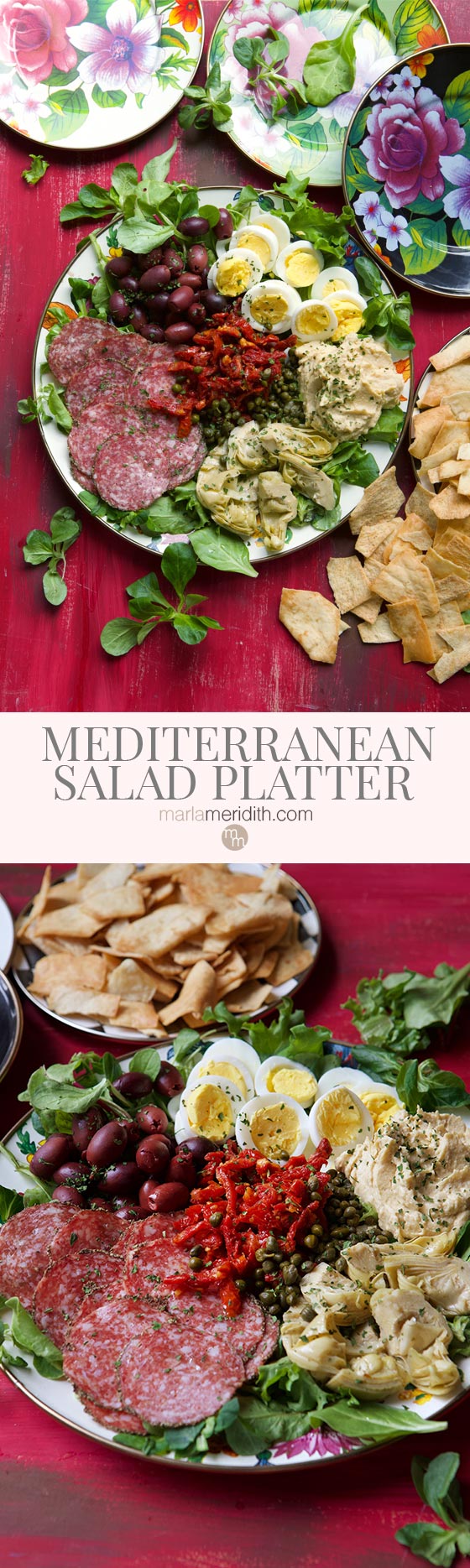 Make this simple & delicious Mediterranean Salad Platter next time you throw a party! MarlaMeridith.com
