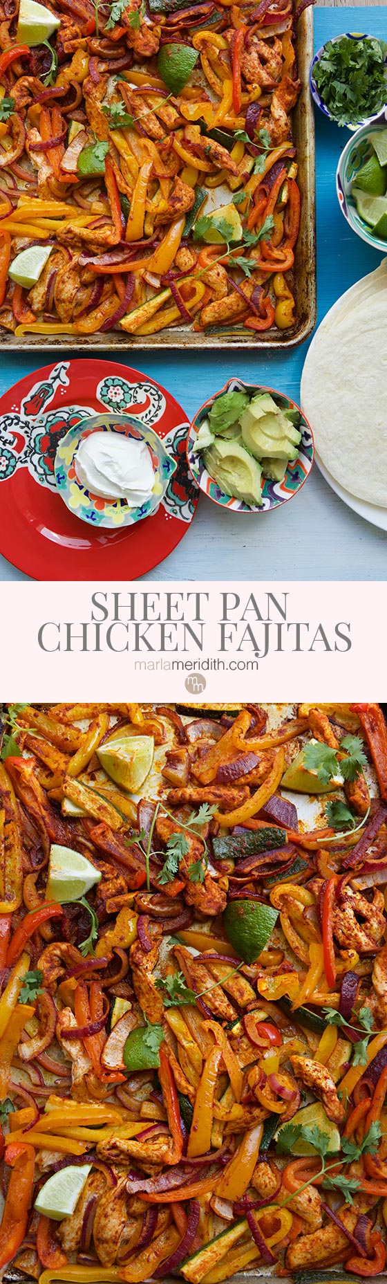 You've gotta try these delicious, simple, budget friendly Sheet Pan Chicken Fajitas! Get the recipe on MarlaMeridith.com