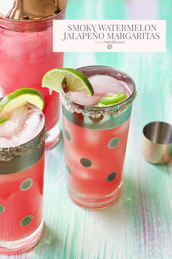 You have gotta try these deliciously, refreshing Smoky Watermelon Jalapeño Margaritas! Get the recipe on MarlaMeridith.com