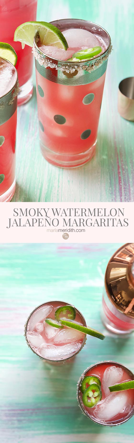 You have gotta try these deliciously, refreshing Smoky Watermelon Jalapeño Margaritas! Get the recipe on MarlaMeridith.com