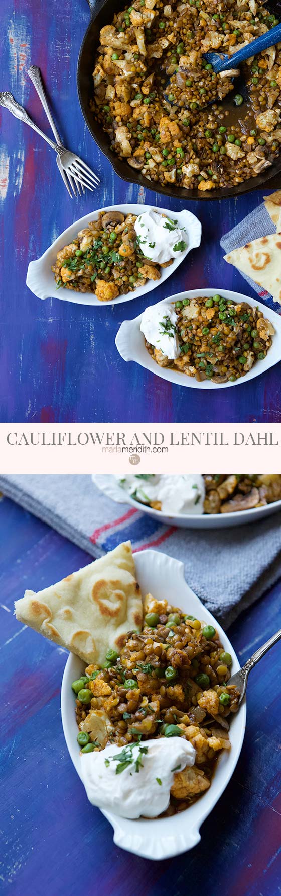Try this healthy, vegetarian Lentil and Cauliflower Dahl recipe for Meatless Monday. We love this authentic Indian dish for lunch and dinner. MarlaMeridith.com