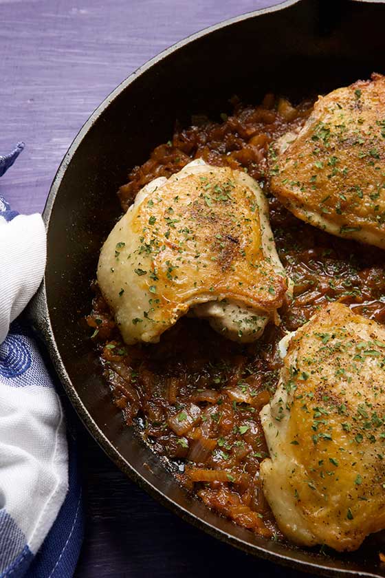 A favorite family recipe! Try this quick and easy Skillet Seared Chicken with Shallots recipe for weeknight meals or date night. MarlaMeridith.com