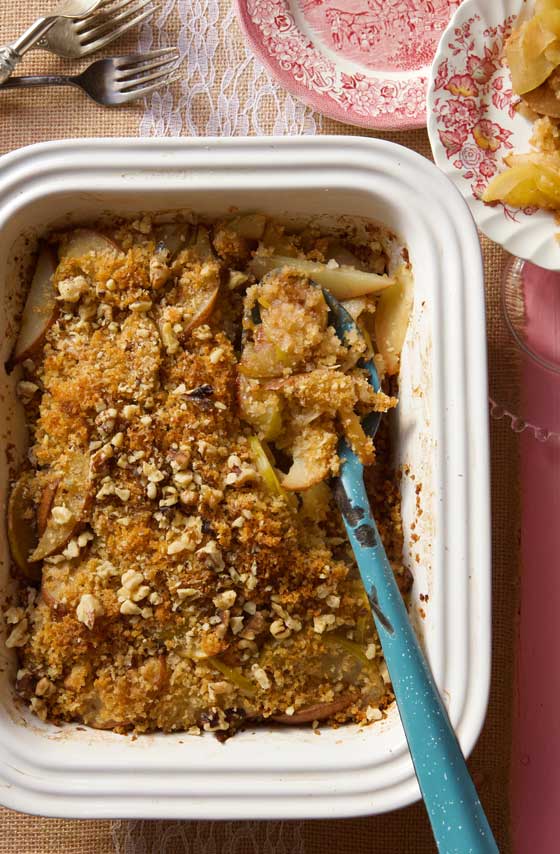 We love this fruit filled apple Pear Betty recipe, an irresistible rustic dessert that's great for holiday entertaining. Comes together quickly! MarlaMeridith.com 