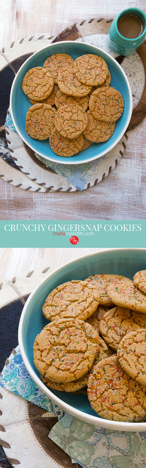 Fall in love with the holidays over and over again with these Crunchy Gingersnap Cookies! This recipe is simple to prepare and guaranteed to put a smile on Santa's face! MarlaMeridith.com
