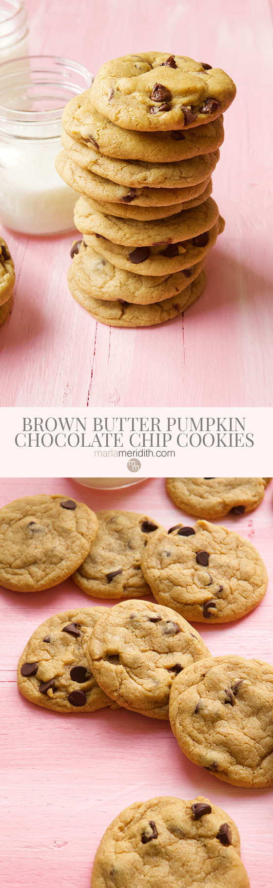 You have got to bake up a batch of these Brown Butter Pumpkin Chocolate Chip Cookies asap! A very delicious recipe for the holiday season! MarlaMeridith.com