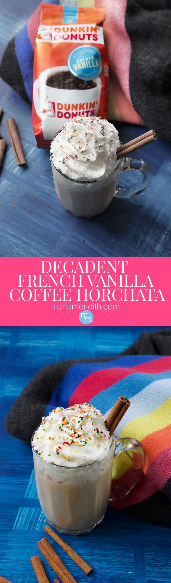 Share this delicious Decadent French Vanilla Coffee Horchata recipe over the holidays with friends and family! MarlaMeridith.com @walmart #ad #DunkinYouBrewYou