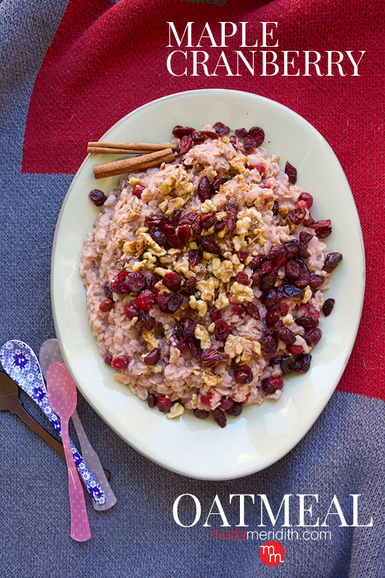 Looking for a new way to prepare oatmeal? Try this healthy, delicious, vegan Maple Cranberry Oatmeal recipe. It's a comforting meal on chilly fall and winter days. MarlaMeridith.com