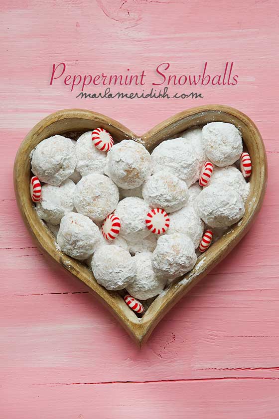 Peppermint Snowball Cookies recipe for the holidays