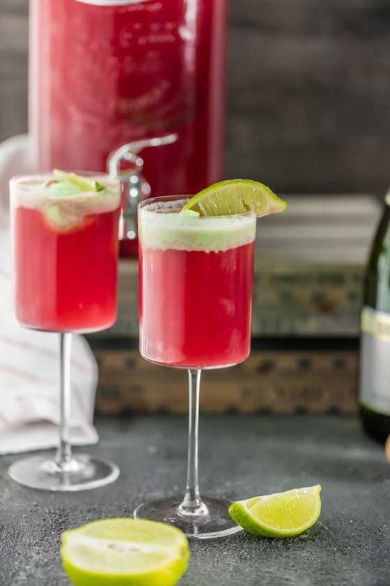 Cranberry Limeade Holiday Champagne Punch recipe by The Cookie Rookie