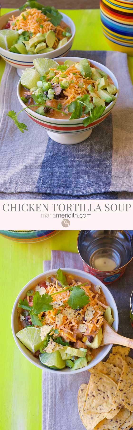 Make a batch of this soul warming Chipotle Chicken Tortilla Soup recipe, a hearty, delicious meal for the entire family. MarlaMeridith.com