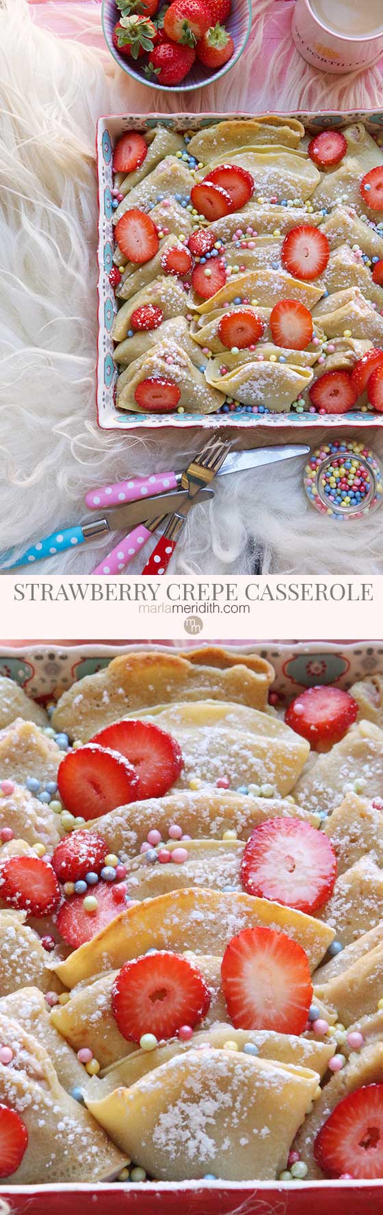 This is quite possibly the BEST breakfast/brunch recipe ever! Show off your cooking skills with this easy Strawberry Cream Cheese Crepe Casserole recipe. MarlaMeridith.com