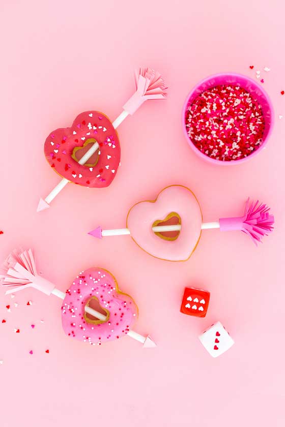 Easy Valentine's Heart Arrow Donuts via Aww Sam