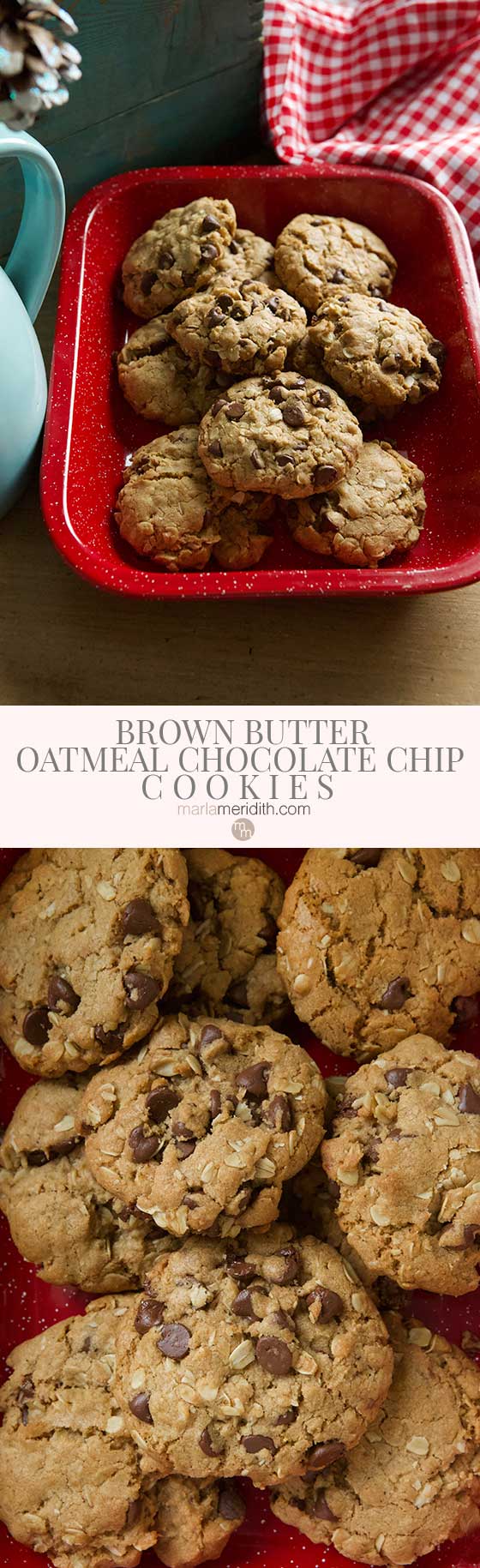 This recipe for Brown Butter Oatmeal Chocolate Chip Cookies will quickly become your favorite. They come together super quickly and will be devoured in minutes! MarlaMeridith.com