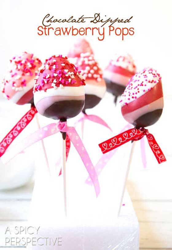 Chocolate Dipped Strawberry Pops via A Spicy Perspective