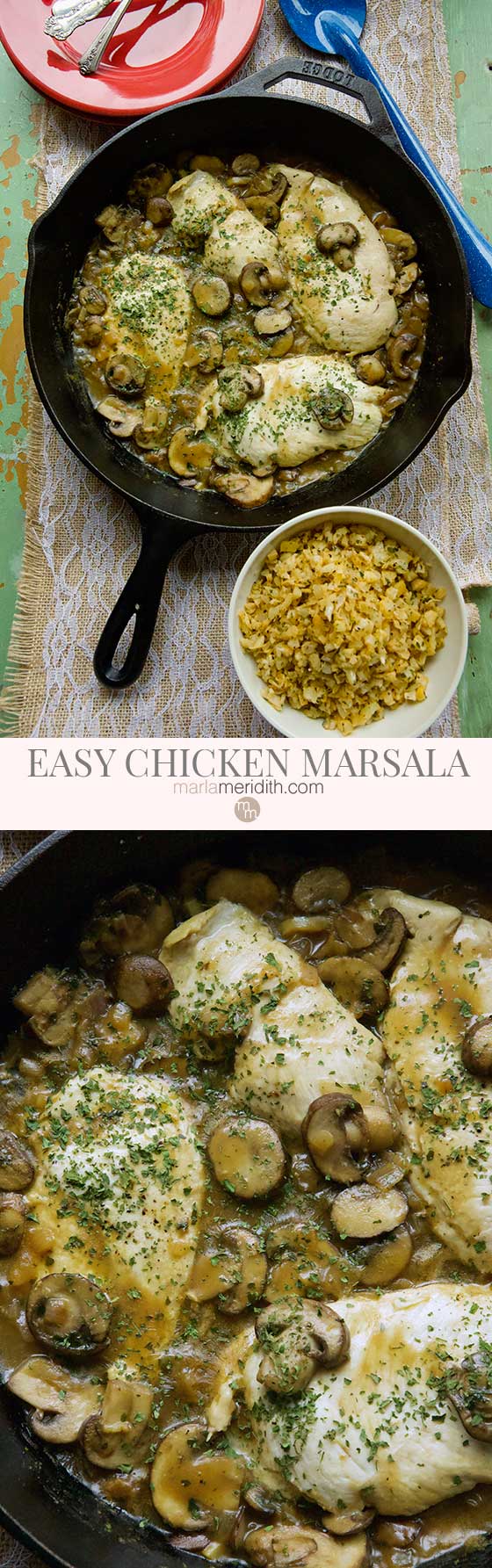 We love this easy Chicken Marsala recipe, it's great for weeknights or entertaining. A healthy, flavor packed Italian-American dish. MarlaMeridith.com