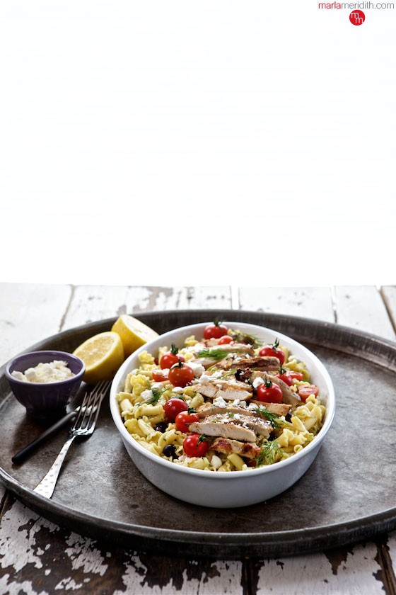 We love this healthy and simple Grilled Greek Chicken Pasta Salad recipe. Great for lunch of dinner and perfect for the lunchbox too! Marla-Meridith.com