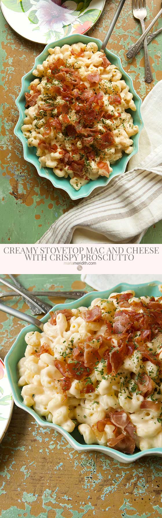 Do you love mac and cheese? Well then this Creamy Stovetop Mac and Cheese with Crispy Prosciutto will become your go-to recipe! MarlaMeridith.com