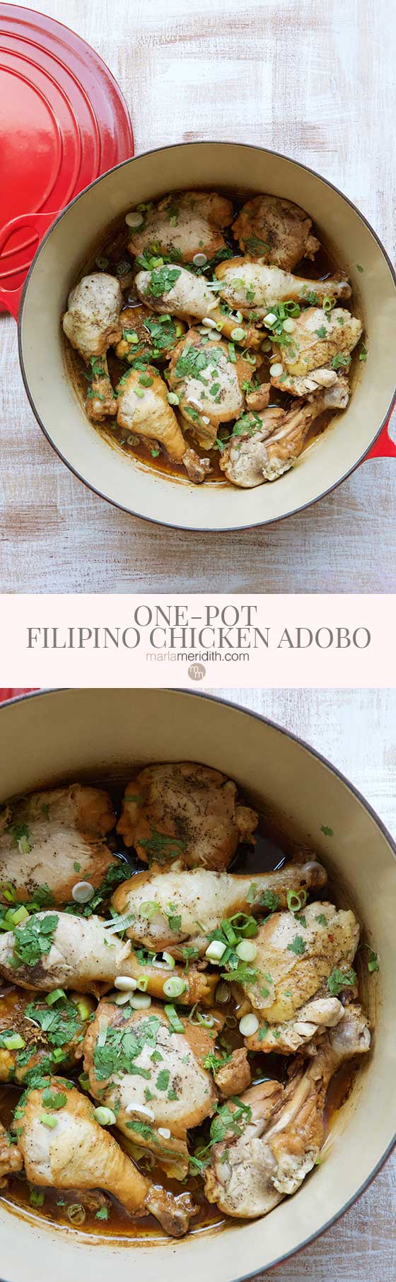 This healthy One-Pot Filipino Chicken Adobo recipe, is perfect for busy weeknight meals. Your entire family will love it and the best part is it's quick to clean up too! MarlaMeridith.com