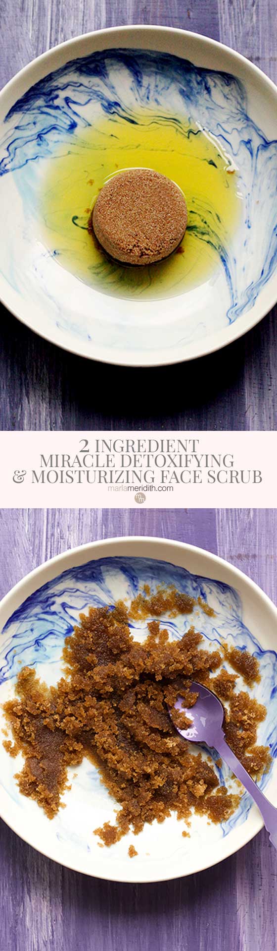 2 Ingredient Miracle Detoxifying & Moisturizing Face Scrub: This all-natural homemade face scrub helps to unclog pores, cleanses & moisturizes all at the same time! Use on lips, neck, face, body. Tastes good too!!  MarlaMeridith.com