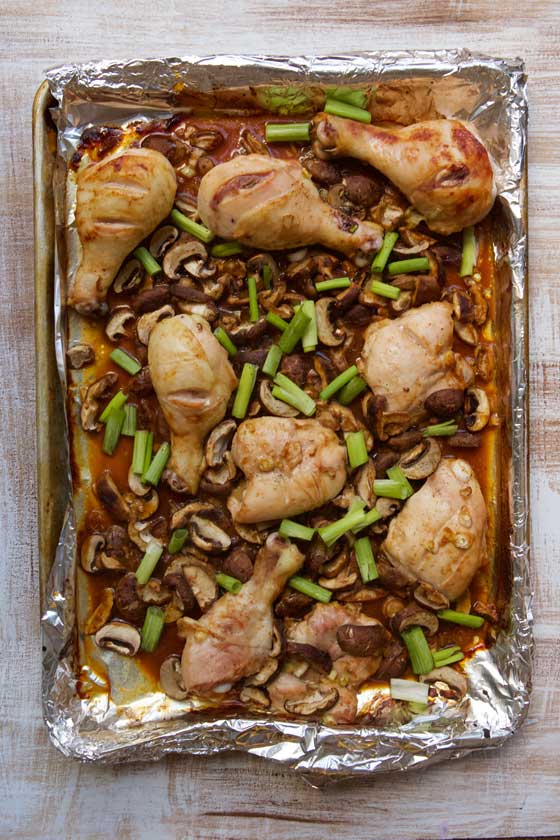 Looking for that perfect one-pan dish? Try this delicious Sheet Pan Red Miso Glazed Chicken with Mushrooms recipe. Minimal fuss and clean-up required! MarlaMeridith.com
