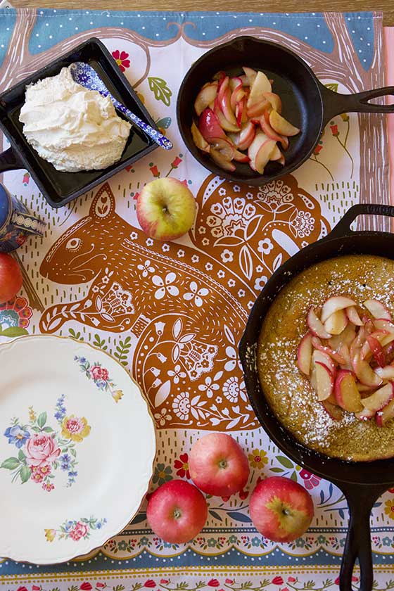 Taste the beautiful days of fall with this Cast Iron Skillet Pumpkin Dutch Baby with Caramelized Apples recipe. Delicious and so easy to prepare! Great for breakfast, brunch or any time at all! MarlaMeridith.com