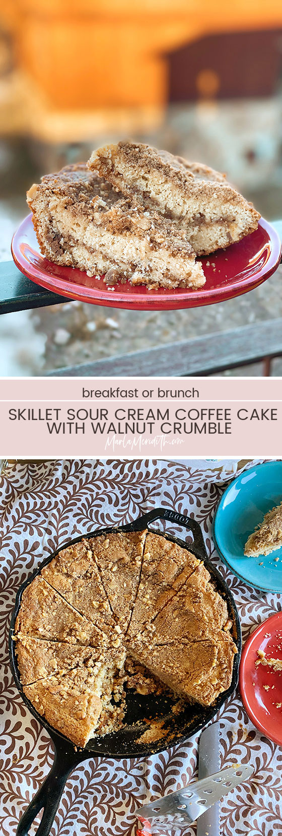 Delicious Skillet Sour Cream Coffee Cake for breakfast, brunch or snacks!