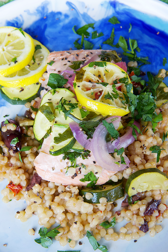 Grilled Salmon with Couscous in Foil Packets recipe