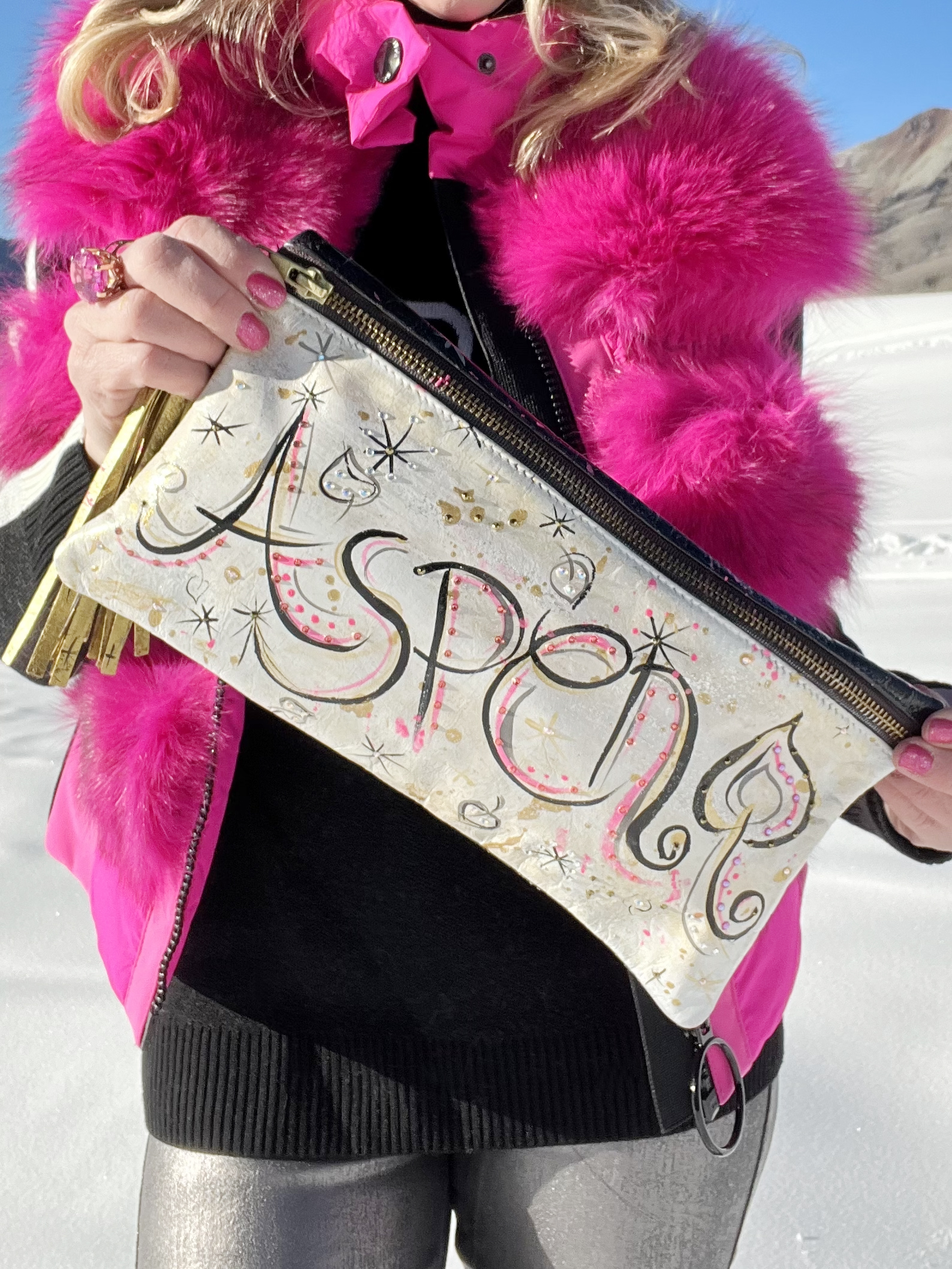 Aspen hand painted clutch by Mer Rose Atelier